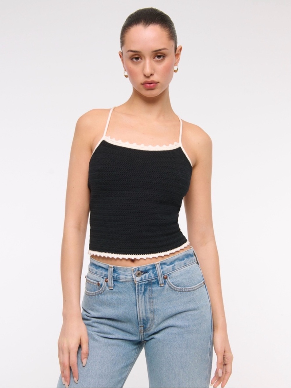 Abercrombie & Fitch Black and White Crochet Tank Top